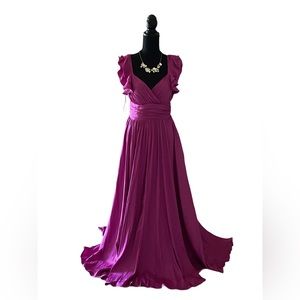 Orchid Satin Flutter Sleeves. Open Back- Tie Closures. Size L NWOT Formal